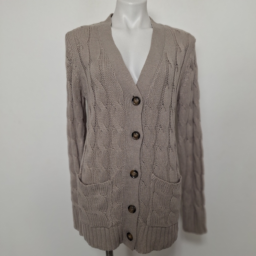 Zenana Outfitters Tan Coastal Coquette Cable Knit Cardigan Sweater Size XL
